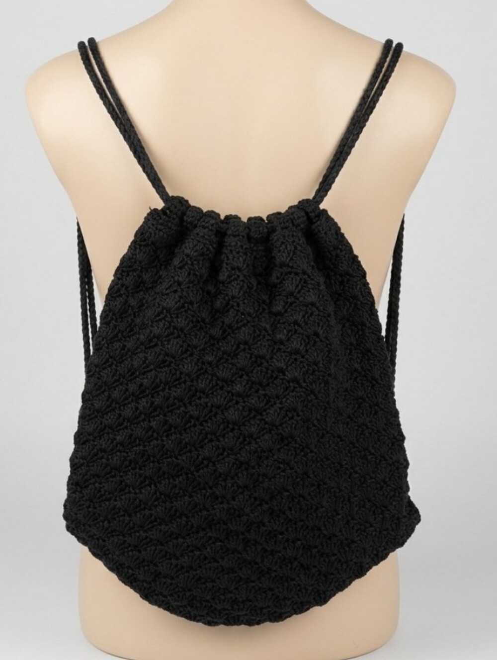 Old Navy Hand-Crocheted Black Drawstring Tote Bagpack